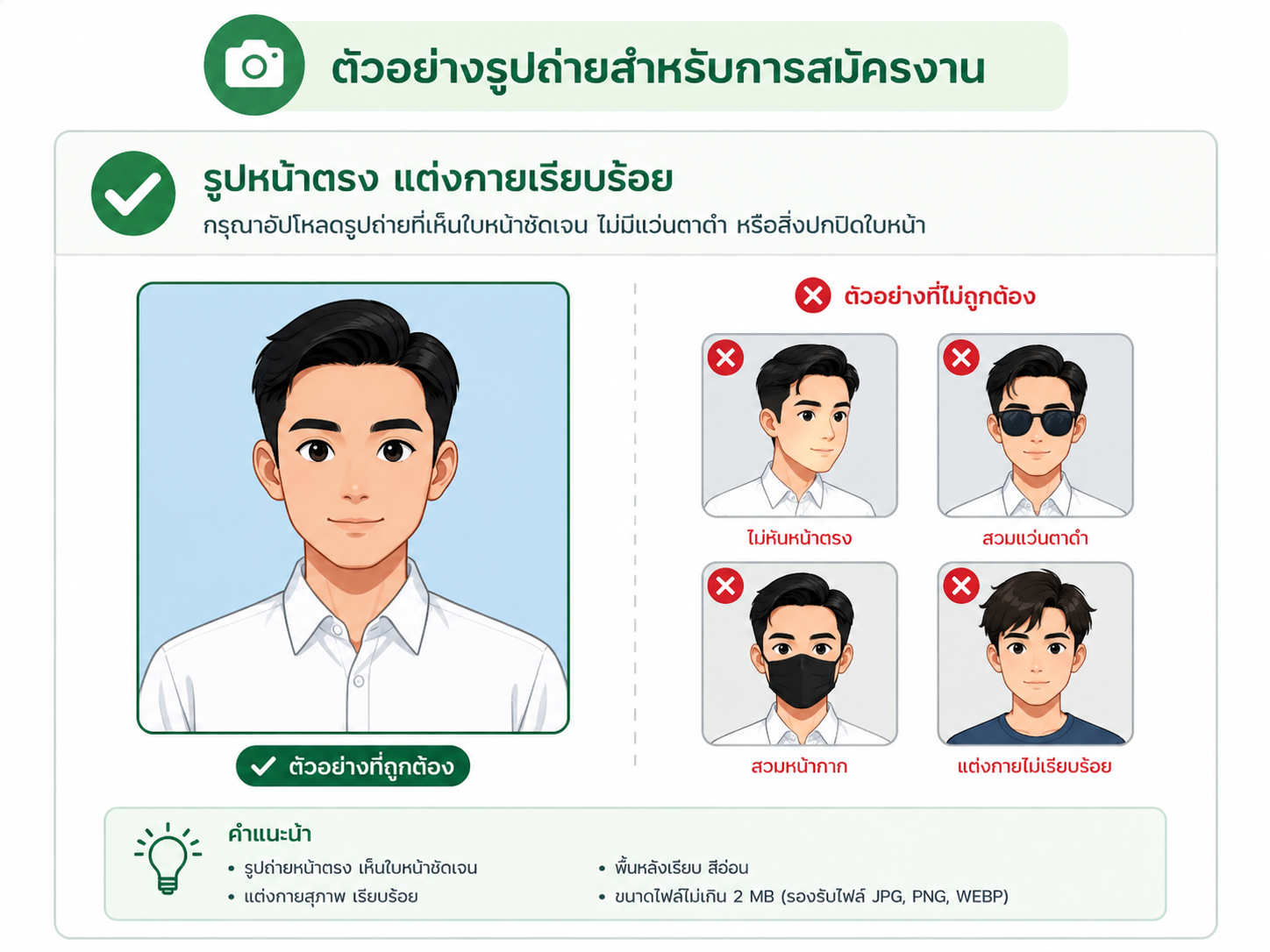 ตัวอย่างรูปถ่ายสำหรับสมัครงาน