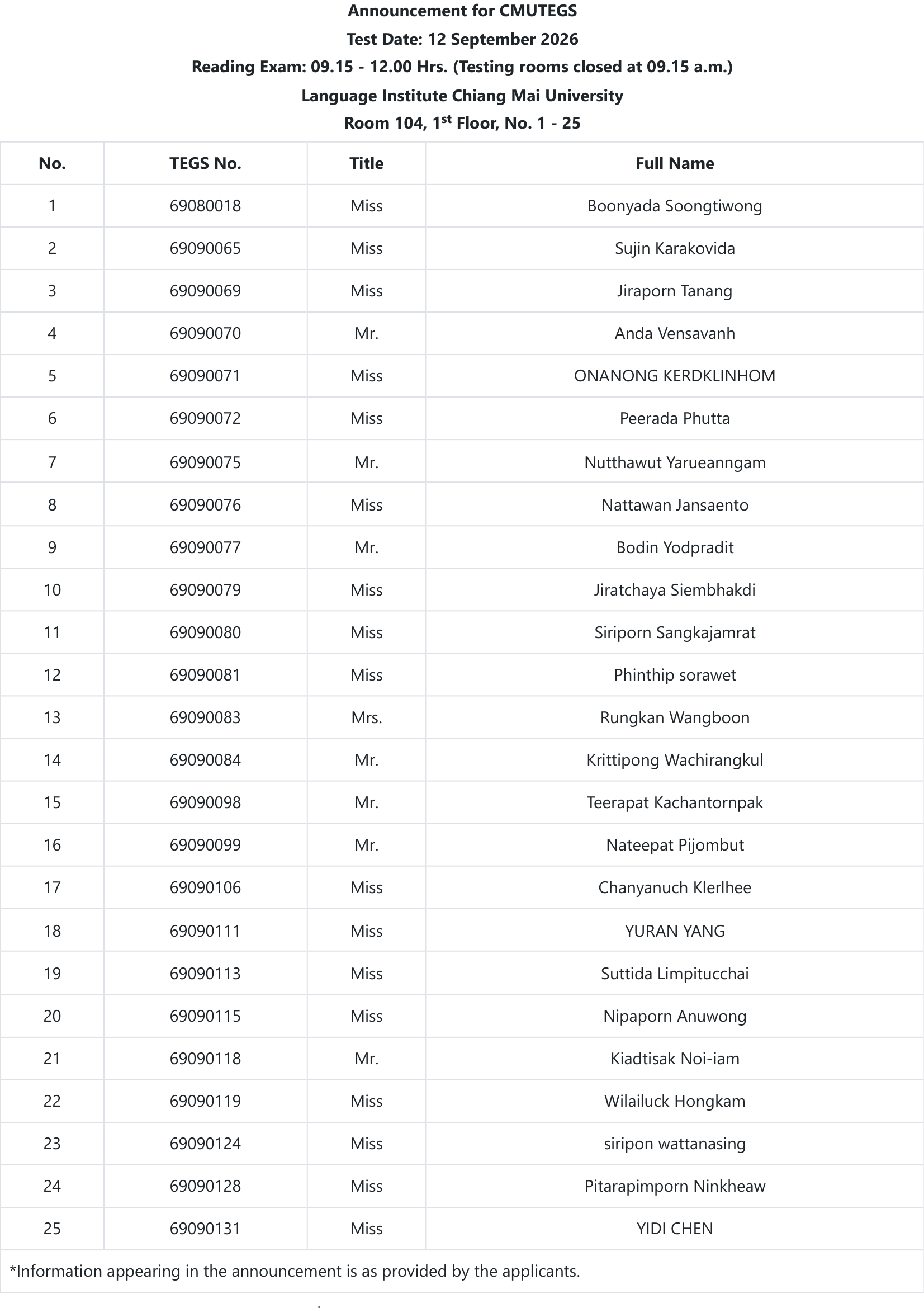 Announcement Page