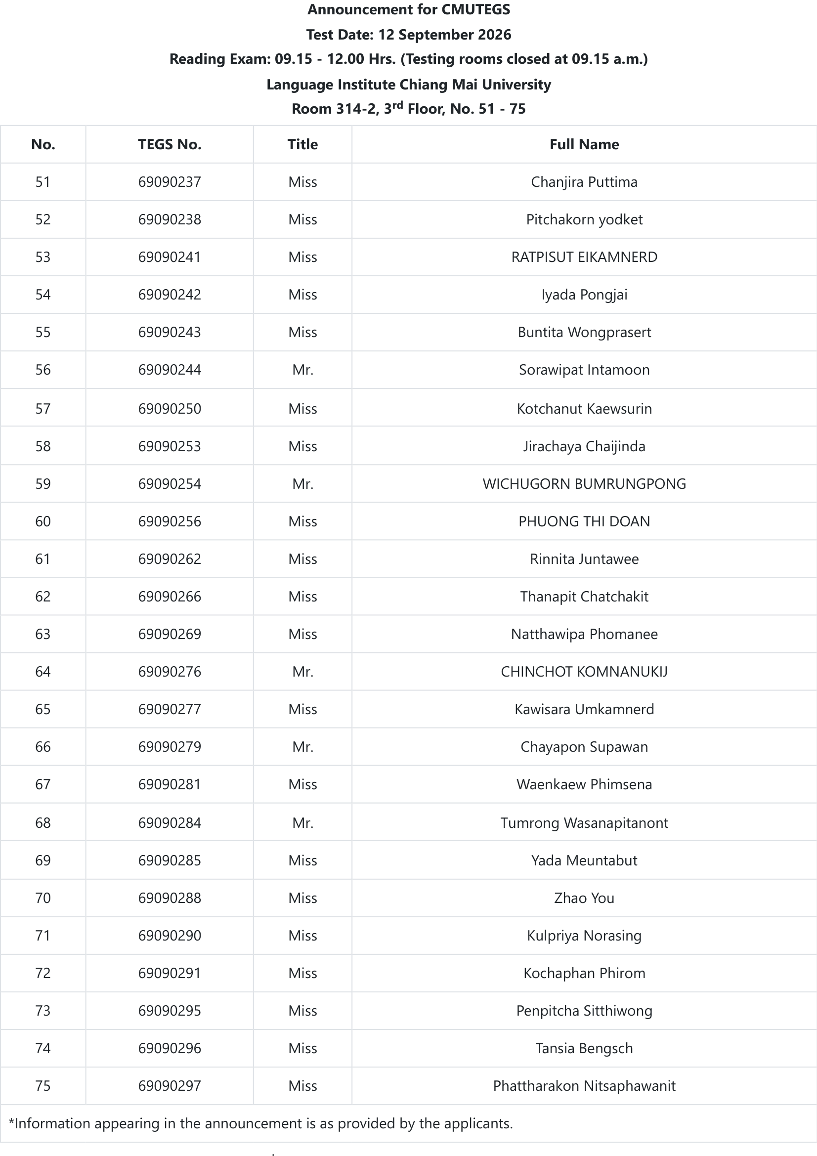 Announcement Page