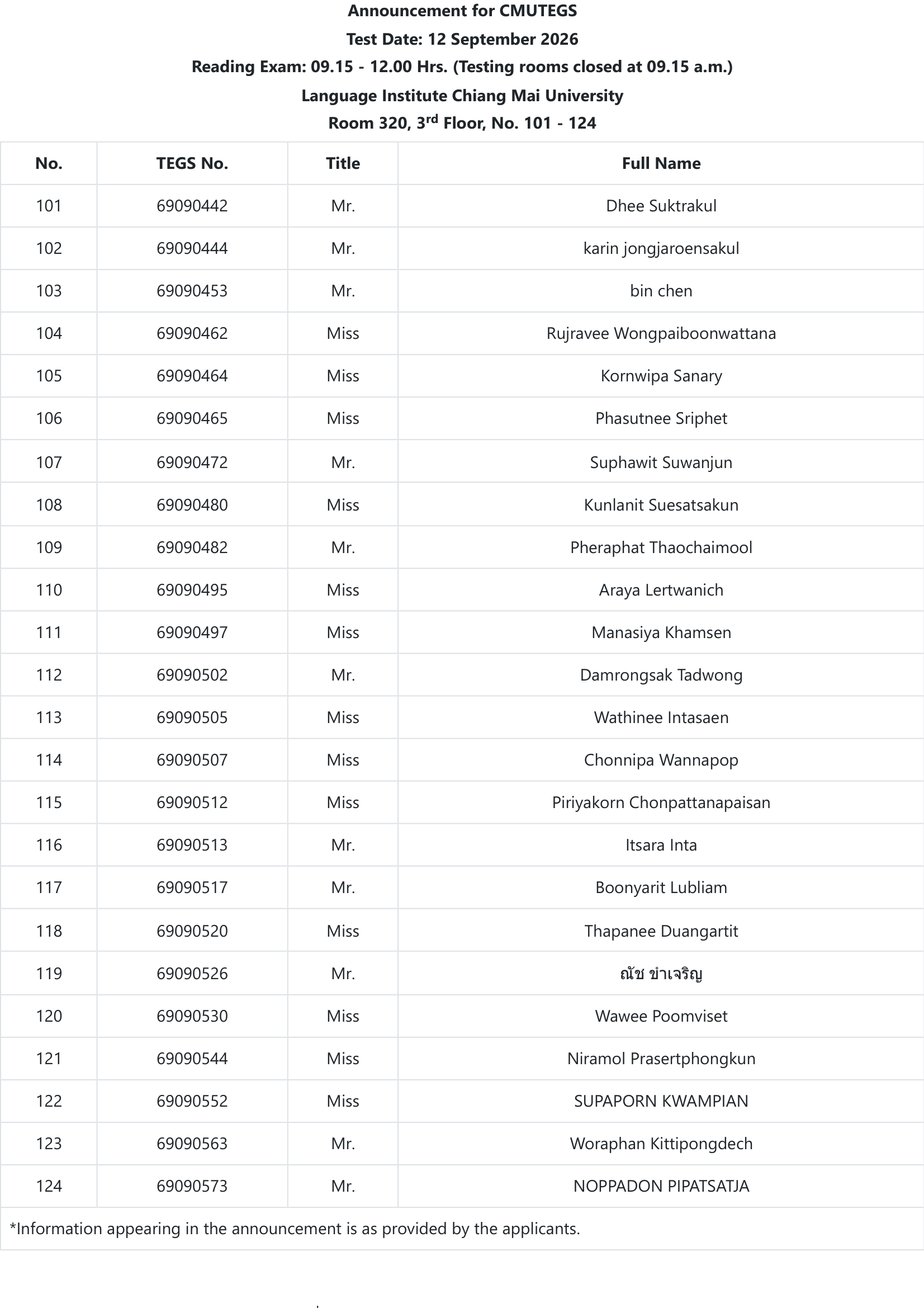 Announcement Page