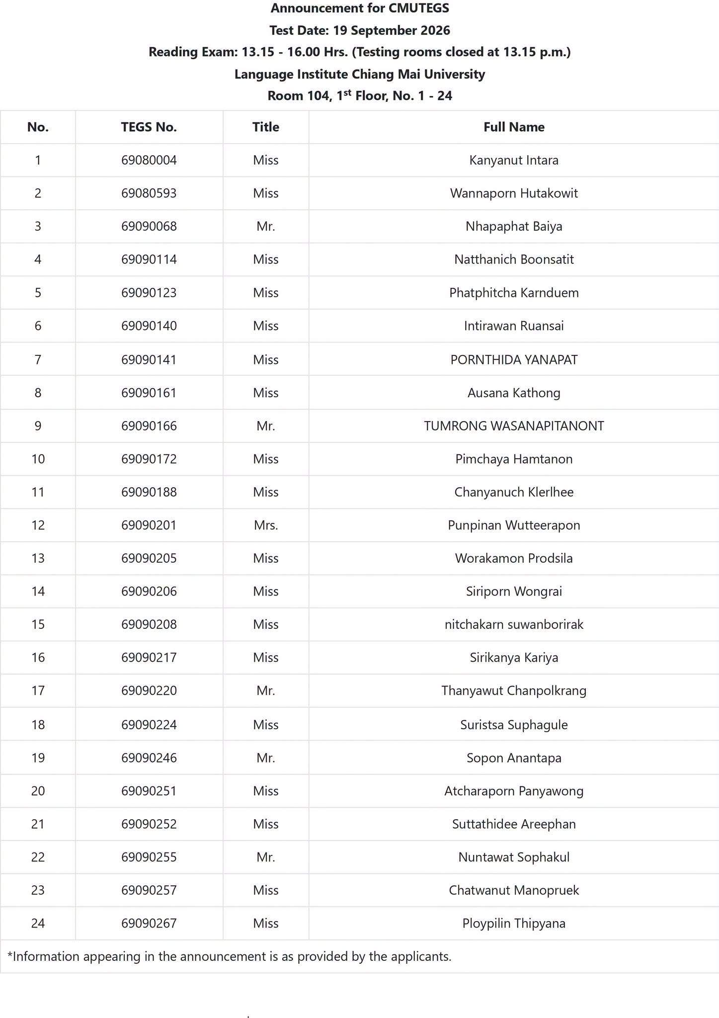 Announcement Page