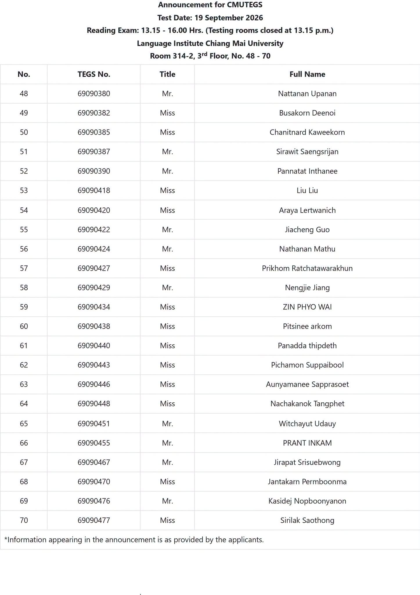 Announcement Page