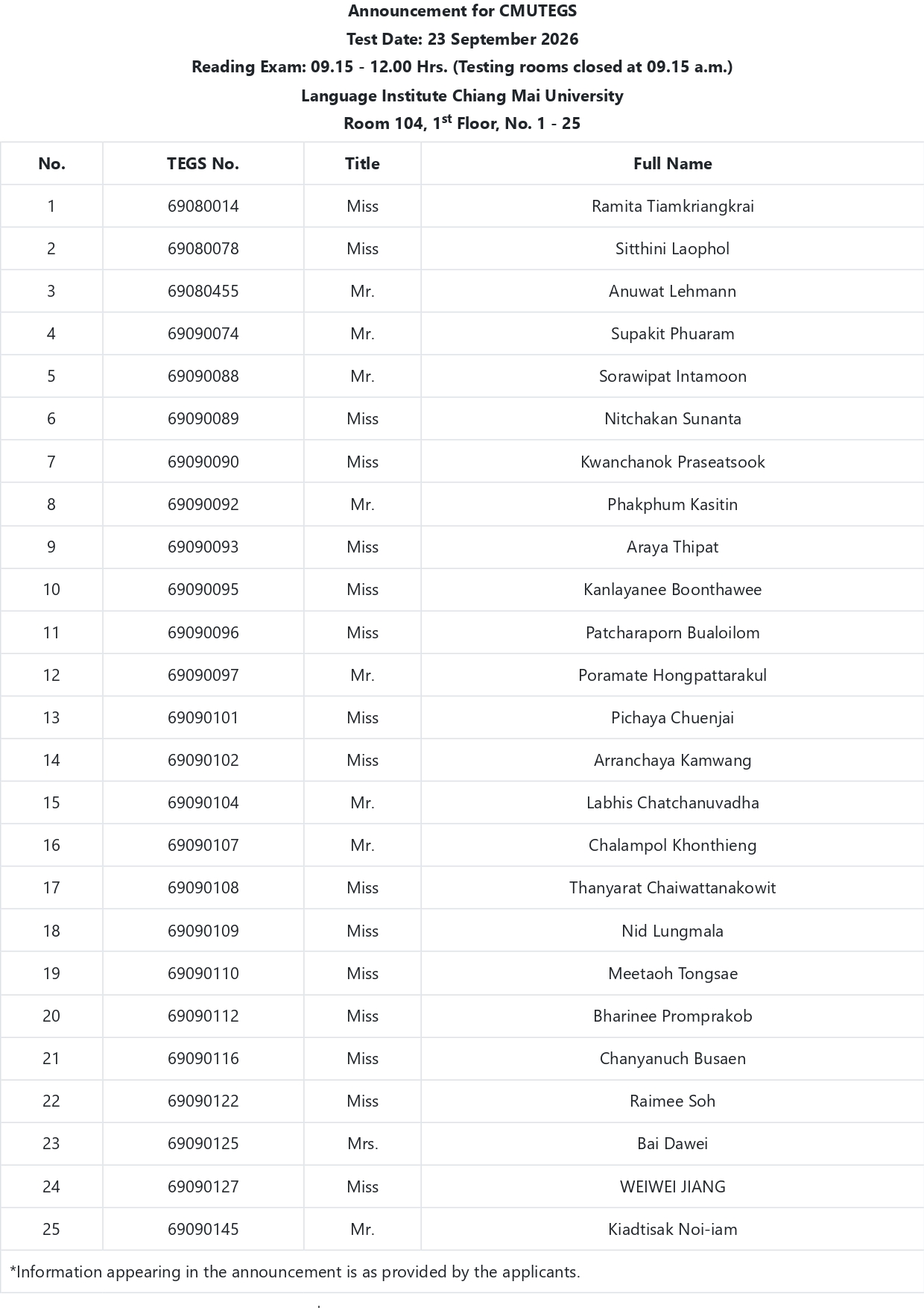 Announcement Page