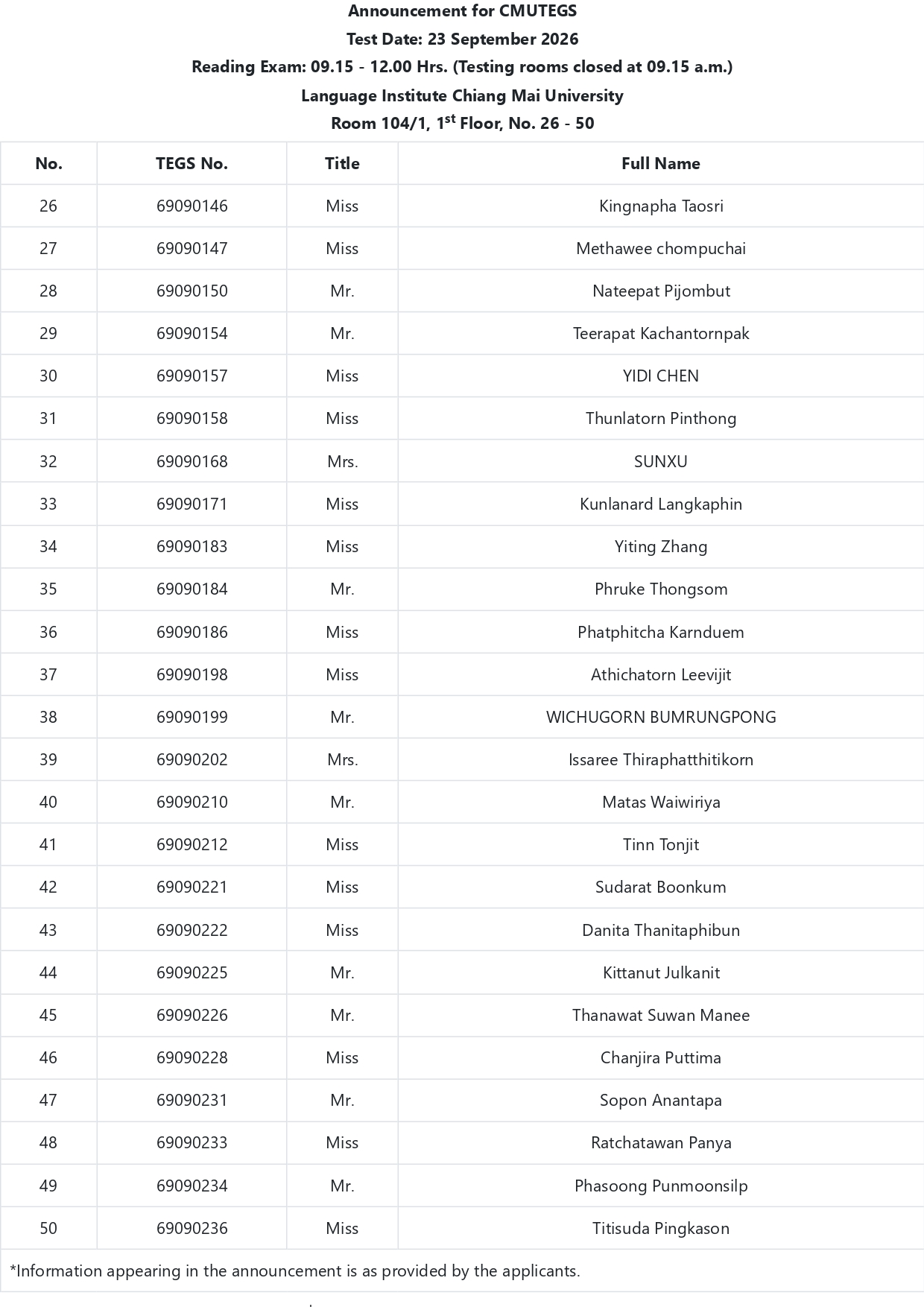 Announcement Page